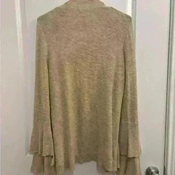 J. Crew Tiered Ruffle Bell Sleeve Tan Cardigan - M - Picture 4 of 8